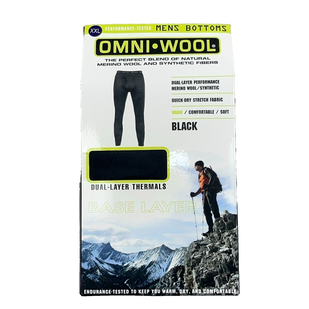 Omni Wool Men Pant Bottom XXL Black Base Layer Thermal Merino Wool Pants